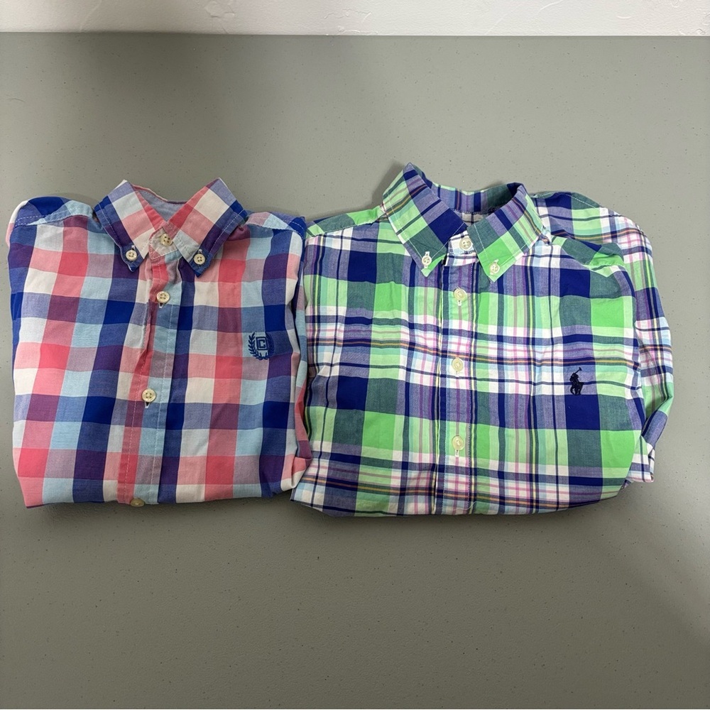 Chaps Ralph Lauren Boys Lot of 2 Size 8 Plaid Button Front Short Sleeve Shirt